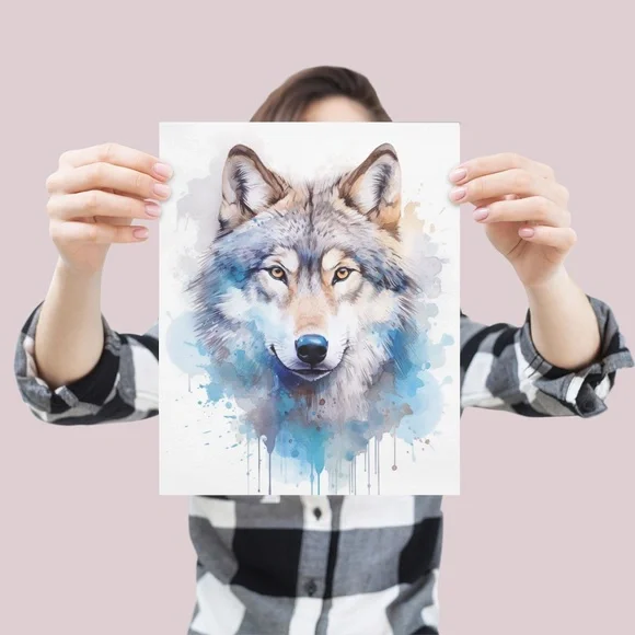 Wolf Portrait Watercolor Wall Art Illustration Print Poster Unframed - Picture 4 of 7